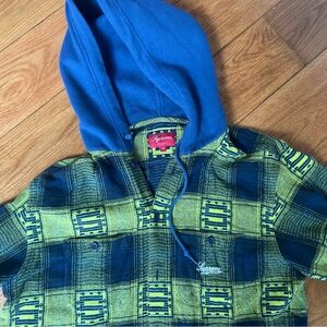 Supreme Hooded Flannel Shirt (Blue/Yellow Plaid)